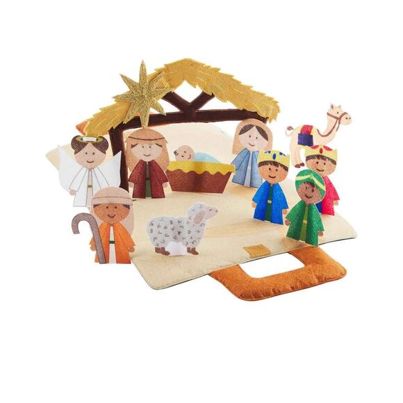 Mud Pie Nativity Book & Stand-Up Felt Characters Manger Interactive Storytelling - Picture 1 of 6